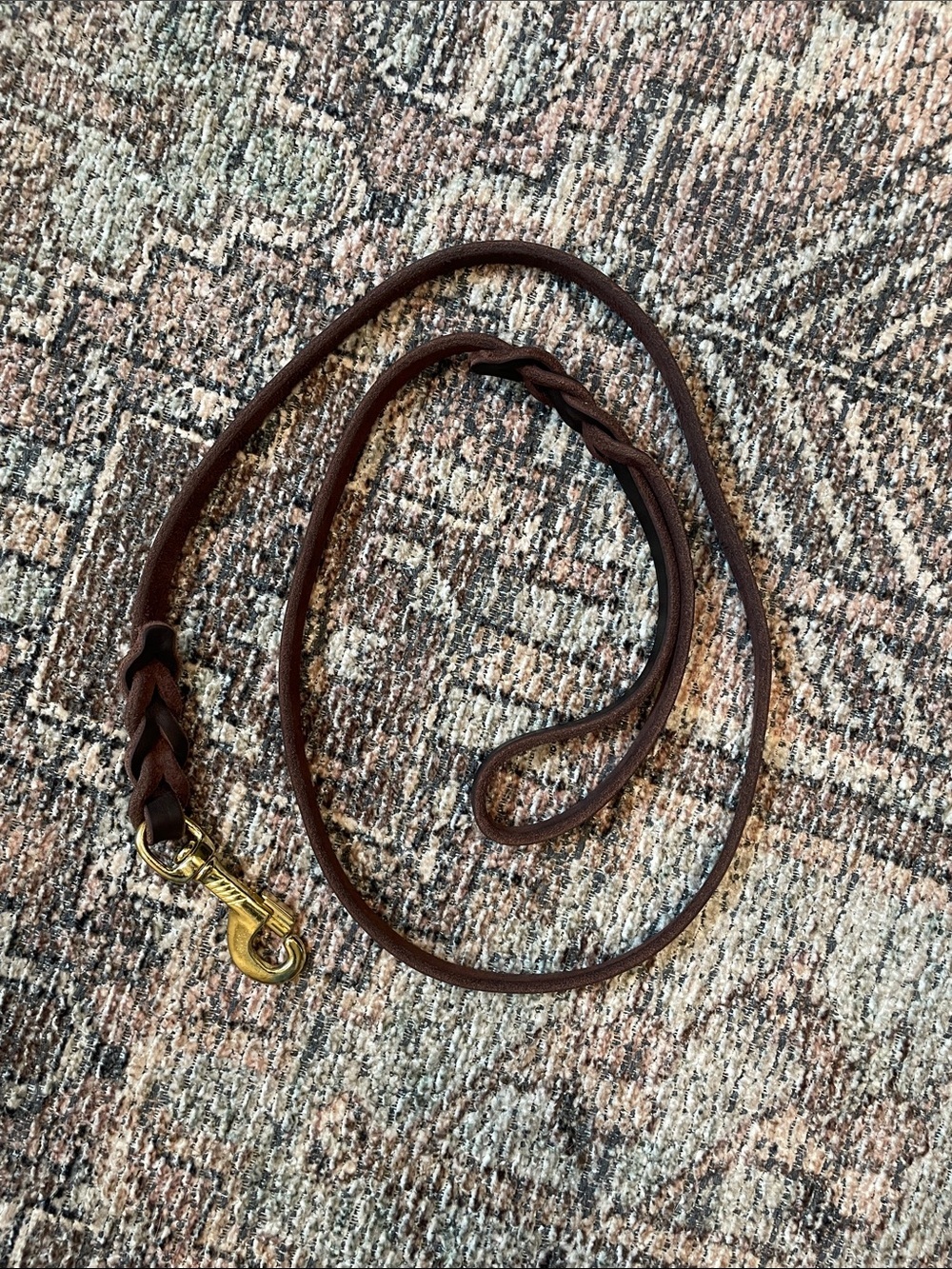 Braided Brown Leather Dog Leash 4 Ft Brass Hardware Heavy Duty Pet Lead